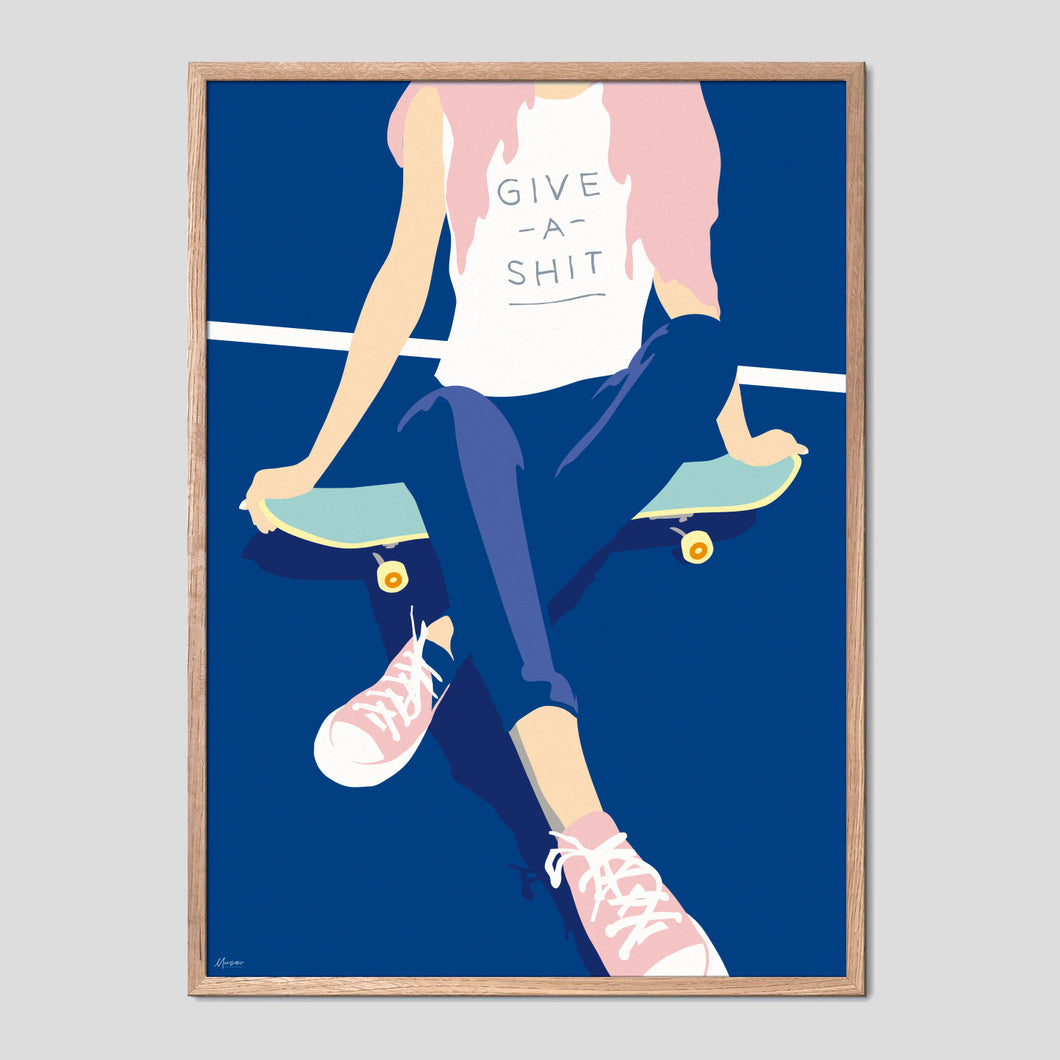 Give A Shit Skater Girl Poster
